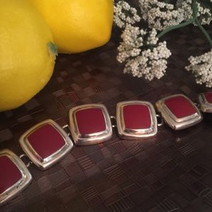 Vintage Red Gemstone Bracelet Stamped 925